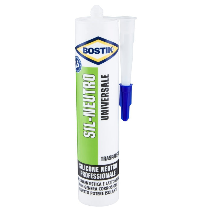 SIL-NEUTRO, Silicone Neutro Universale, TRASPARENTE, Cartuccia 300 ml, BOSTIK