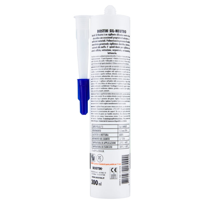 SIL-NEUTRO, Silicone Neutro Universale, TRASPARENTE, Cartuccia 300 ml, BOSTIK