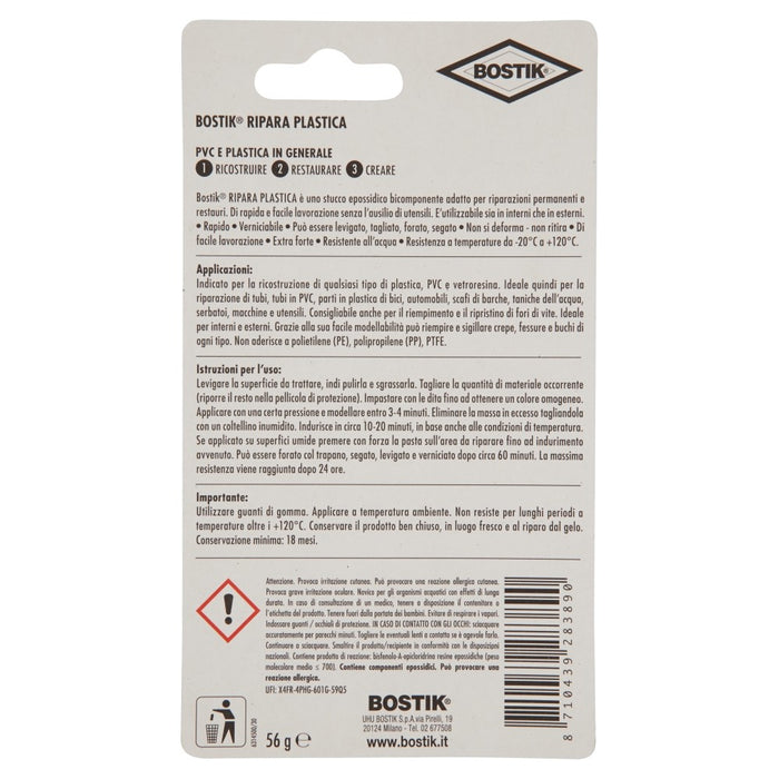 RIPARA PLASTICA, stucco epossidico, blister 56 gr. BOSTIK