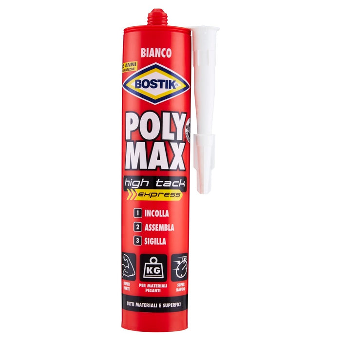 POLYMAX HIGH TACK EXPRESS, adesivo e sigillante, BIANCO, Cartuccia 425 gr. BOSTIK