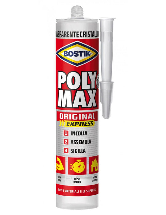 POLY MAX CRISTAL EXPRESS CARTUCCIA 300 gr., adesivo e sigillante. Trasparente. BOSTIK