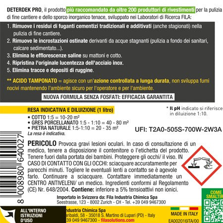 DETERDEK PRO, Detergente Pulizia di Fine Cantiere. Fila.