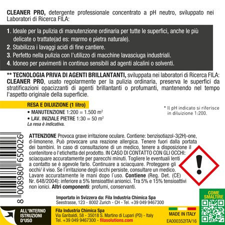 CLEANER PRO, Detergente Manutenzione Professionale Superfici. Fila.