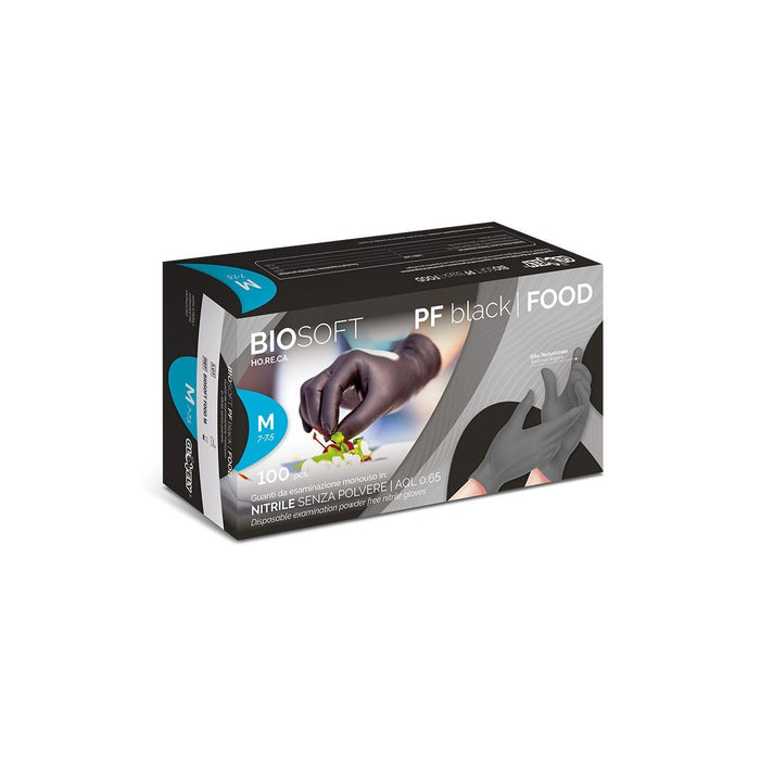 BIOSOFT FOOD Guanto in Nitrile Nero. Senza Polvere. Scatola 100 pezzi. RAYS SpA