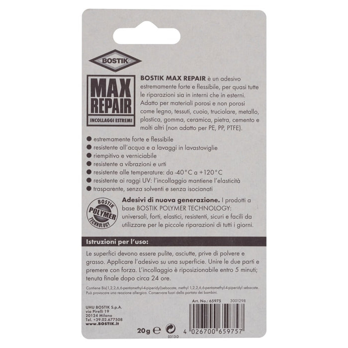MAX REPAIR Blister 20gr., adesivo universale. BOSTIK