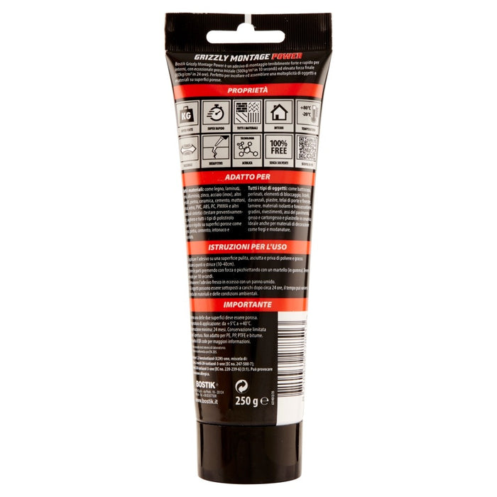 GRIZZLY MONTAGE POWER, Tubo 250 gr. BIANCO, BOSTIK