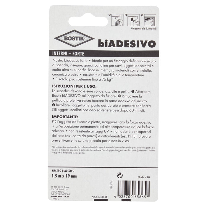 biADESIVO interni 19mm x 1,5m. BOSTIK