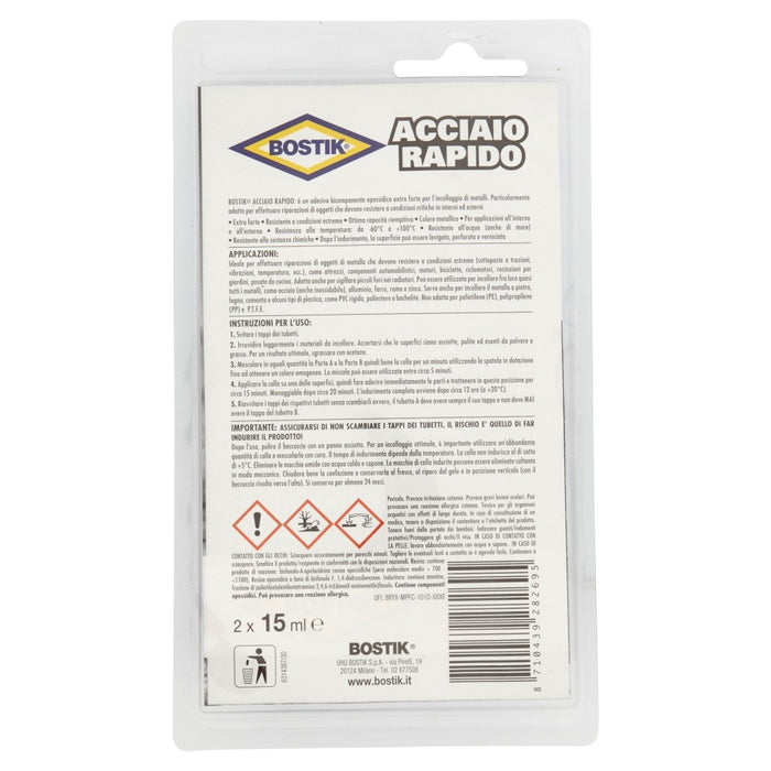 ACCIAIO RAPIDO, adesivo epossidico. Blister 30ml. BOSTIK