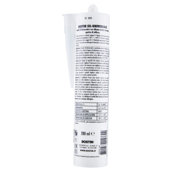 SIL - UNIVERSALE,  silicone acetico, TRASPARENTE, Cartuccia 280 ml , BOSTIK