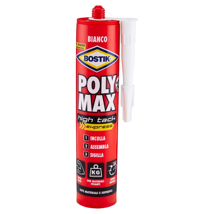 POLYMAX HIGH TACK EXPRESS, adesivo e sigillante, BIANCO, Cartuccia 425 gr. BOSTIK