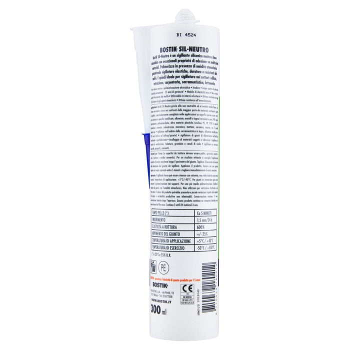SIL-NEUTRO ALLUMINIO RAL 9006, Cartuccia 300 ml., Silicone Neutro Universale. BOSTIK