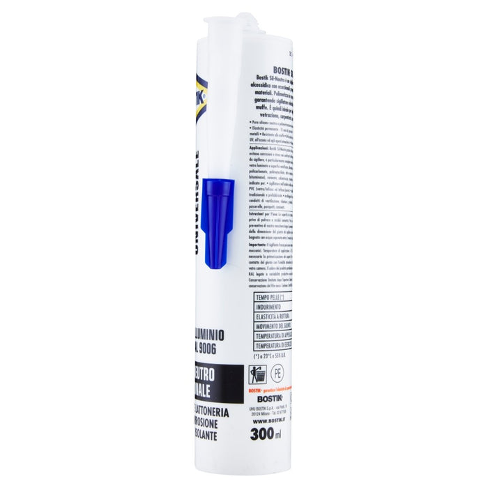 SIL-NEUTRO ALLUMINIO RAL 9006, Cartuccia 300 ml., Silicone Neutro Universale. BOSTIK