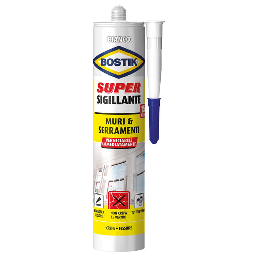 SUPER SIGILLANTE MURI e SERRAMENTI, Cartuccia 300 ml., Sigillante Superacrilico. Bianco. BOSTIK