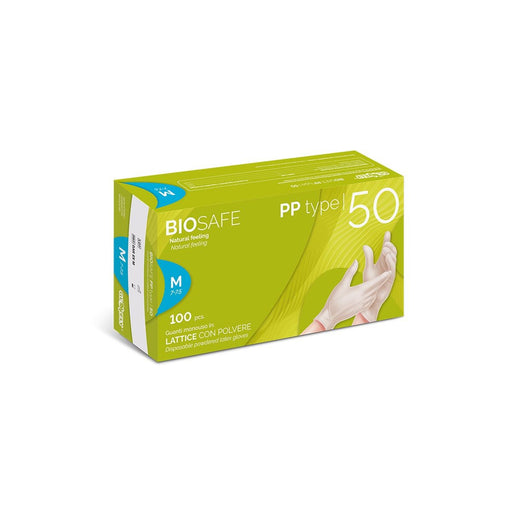 BIOSAFE PP Guanti Monouso in Lattice. Con Polvere. Scatola 100 pezzi. RAYS SpA