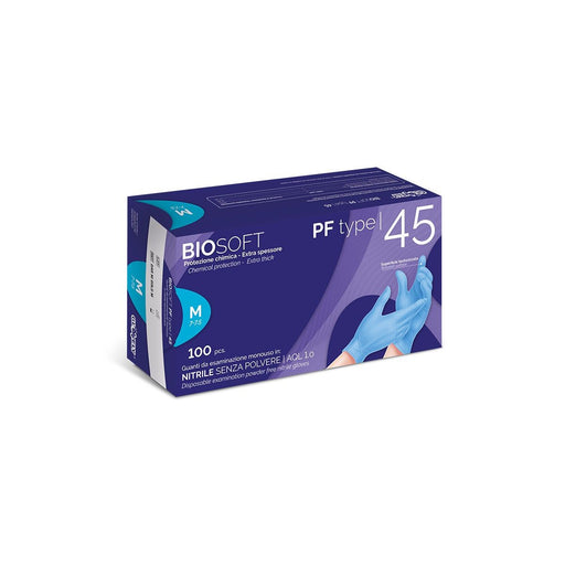 BIOSOFT PF Guanti Monouso in Nitrile Azzurro. Senza Polvere. Scatola 100 pezzi. RAYS SpA