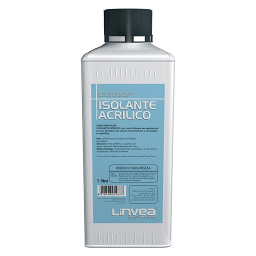 ISOLANTE ACRILICO, Fondo per l’isolamento di muri nuovi, resine acriliche in dispersione acquosa. 1 Litro. LINVEA
